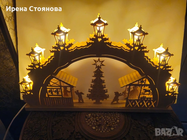 Немска коледна арка със 7 светлинни лампи, дърво в естествен цвят. Производител Erzgebirgskunst, снимка 9 - Декорация за дома - 54344188