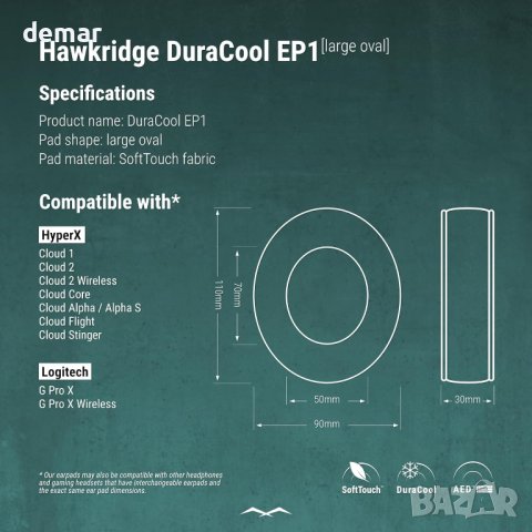 Hawkridge DuraCool EP1 - Наушници за геймърски слушалки с охлаждащ гел за HyperX Cloud и Logitech-G , снимка 6 - Други - 42275402