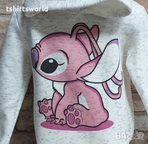 Нов детски суичър с дигитален печат Розов Стич (Stitch) в цвят бял меланж, снимка 2 - Детски анцузи и суичери - 42730185