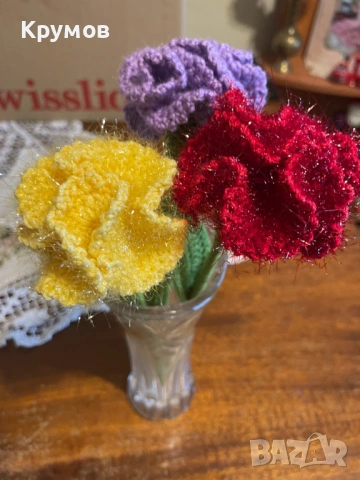 Плетени цветя на мама ръчно на 1 кука роза лилиум лале, снимка 13 - Декорация за дома - 53311221