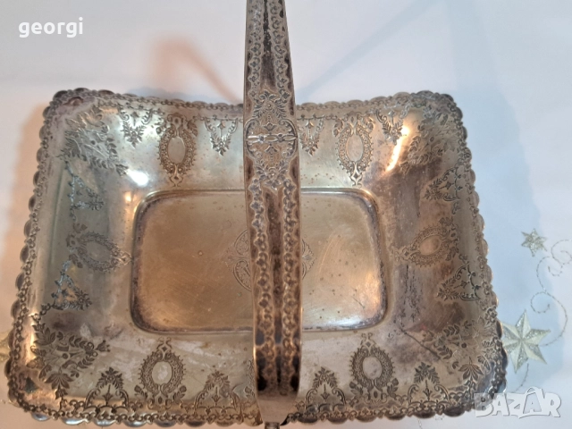 Стара английска посребрена фруктиера поднос 28/4, снимка 4 - Антикварни и старинни предмети - 51942237