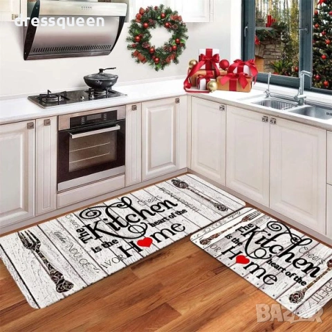 4581 Комплект кухненски пътеки от полиестер – Стилни, издръжливи и лесни за почистване, снимка 3 - Пътеки - 53902405