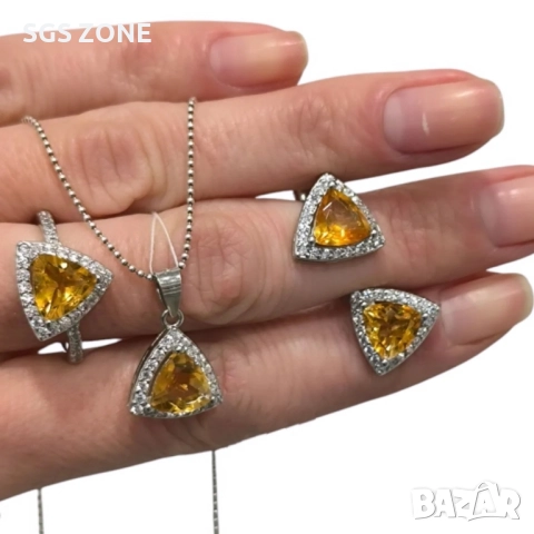 Сребърени Обеци със Цитрин от Таиланд, снимка 6 - Обеци - 51511311