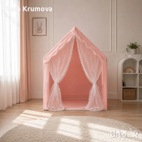 Розова детска палатка къща за стая, снимка 3 - Играчки за стая - 55707841