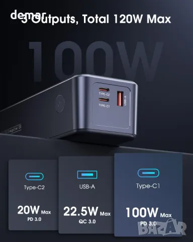 Външна батерия EnergyQC 120W 27000mAh Power Bank USB C 3-Port 99.9Wh PD, снимка 4 - Външни батерии - 47436603