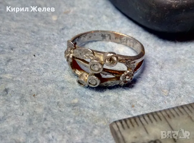 Старинен ФЛОРАЛЕН СКЪПОЦЕНЕН СРЕБЪРЕН ПРЪСТЕН СРЕБРО ВИСОКА ПРОБА с РЪЧНО ФАСЕТИРАНИ ЦИРКОНИ 48254, снимка 9 - Антикварни и старинни предмети - 48986965