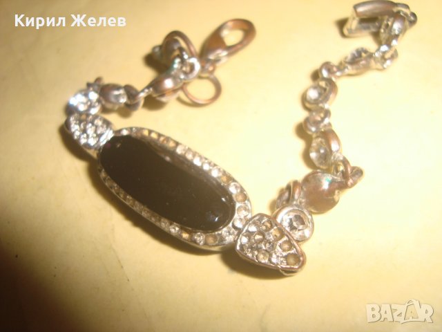 СТАРА МЕДНА ПОСРЕБРЕНА с ФАСЕТИРАНИ КРИСТАЛИ ВИНТИДЖ ГРИВНА 24816, снимка 5 - Гривни - 34479505