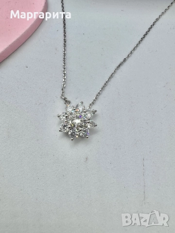 Сребърно колие с мойсанит (Диамант) 1 карат, снимка 5 - Колиета, медальони, синджири - 51536645