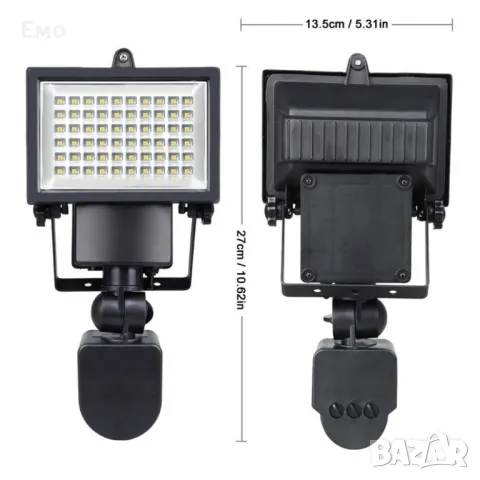 Соларен градински прожектор 60 LED и сензор за движение, снимка 4 - Лед осветление - 47730085
