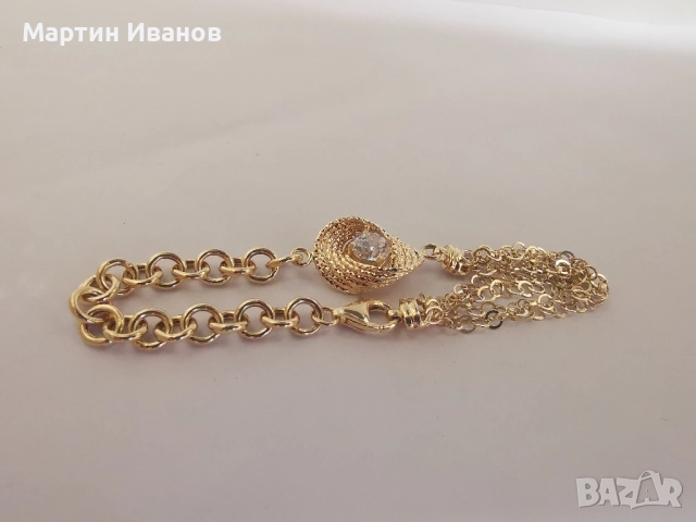 Златна дамска гривна с циркон 1, снимка 5 - Гривни - 52497593