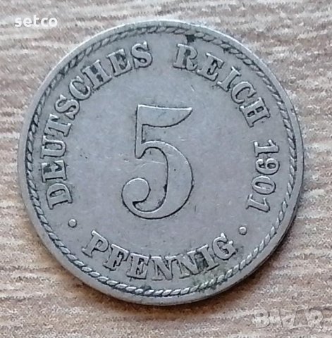 Германия 5 пфенига, 1901 "А" - Берлин д66, снимка 1 - Нумизматика и бонистика - 33797275