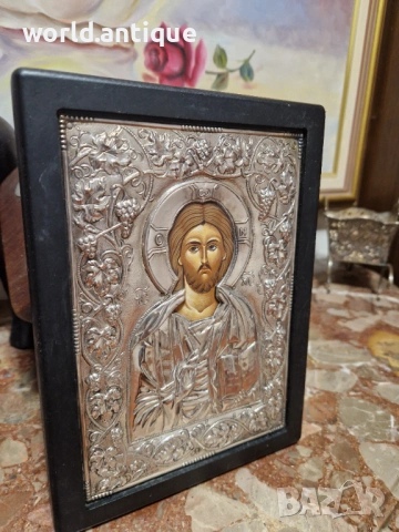 Прекрасна антикварна сребърна икона със сертификат , снимка 4 - Икони - 53913004