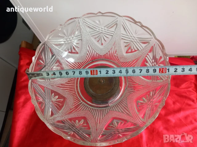  АРТ ДЕКО ,Голяма ФРУКТИЕРА Посререна , Кристално Стъкло, снимка 7 - Антикварни и старинни предмети - 51125429