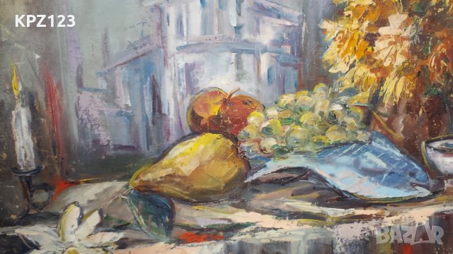 КАРТИНА НАТЮРМОРТ 95 год.(маслени бои) РАМКИРАНА/ ПОДПИСАНА, снимка 5 - Картини - 29079902