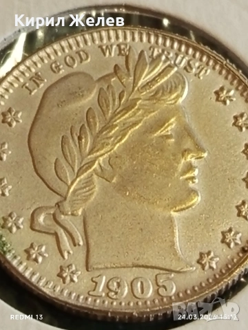 Сребърна монета 25 цента 1905г. Америка рядка за КОЛЕКЦИОНЕРИ 52344, снимка 7 - Нумизматика и бонистика - 53961292