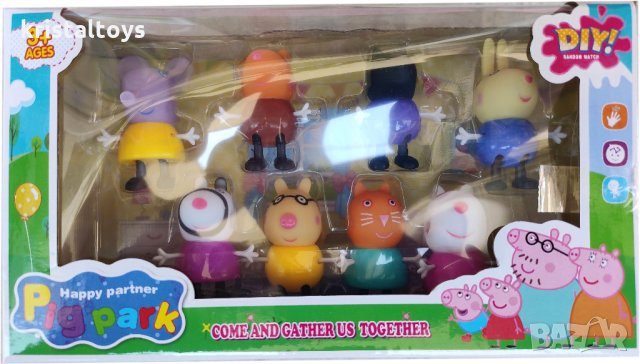 Актуална детска играчка комплект от осем броя фигурки с различни пъстри цветове Пепа Пиг Peppa Pig