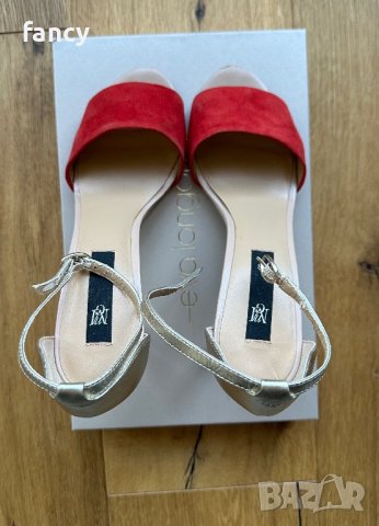 Mango сандали на висок ток в червено и златисто, снимка 7 - Дамски обувки на ток - 42568395