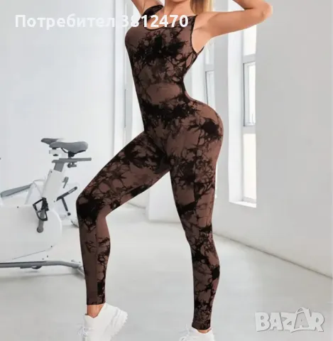 Дамски спортен комбинезон с техника на вързанието, еластичен едноцветен йога боди, спортно облекло , снимка 3 - Спортни екипи - 47924488