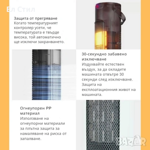 Вентилаторна печка 2-в-1 с керамичен нагревател, осцилация 60°, дистанционно и LED дисплей, снимка 6 - Отоплителни печки - 53879781