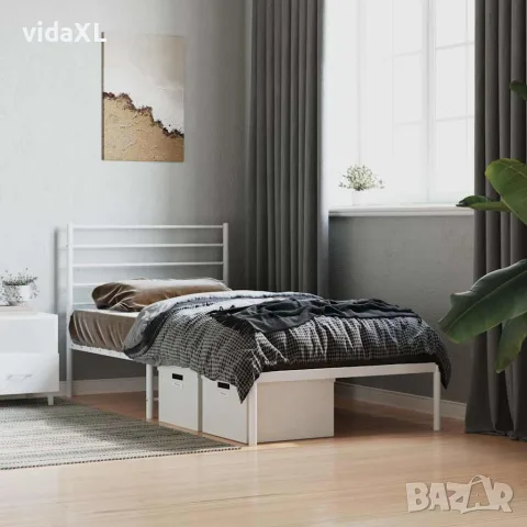 vidaXL Метална рамка за легло, без матрак, с табла, бяла, 75x190 см, снимка 4 - Спални и легла - 56147210
