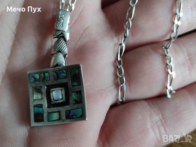 Сребърен синджир с висулка, с кралски седеф (117), снимка 5 - Колиета, медальони, синджири - 39462762