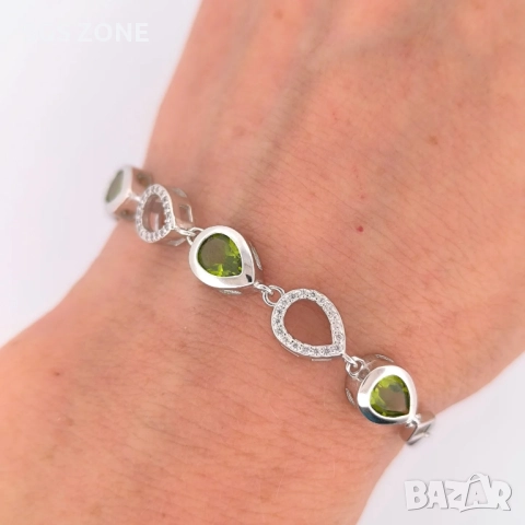 СРЕБЪРНА ГРИВНА С ПЕРИДОТИ, снимка 3 - Гривни - 52295912