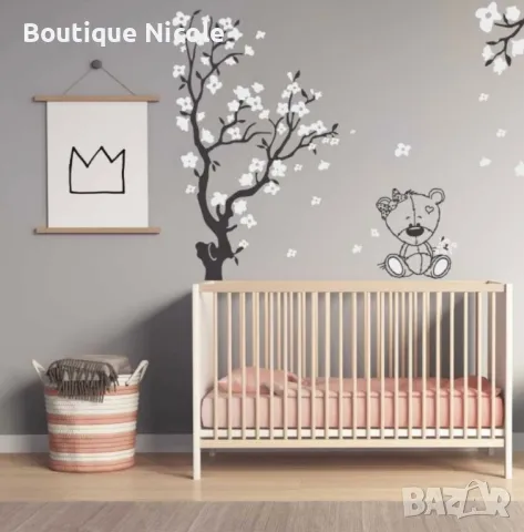 Стикер за стена Комплект"Пролетни клончета с мече"  , снимка 1