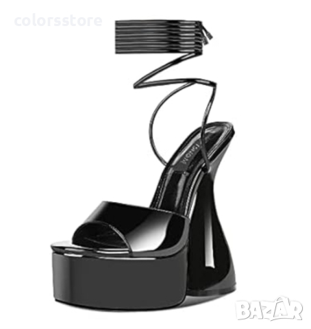 Сандали на ток - черен лак - VS4