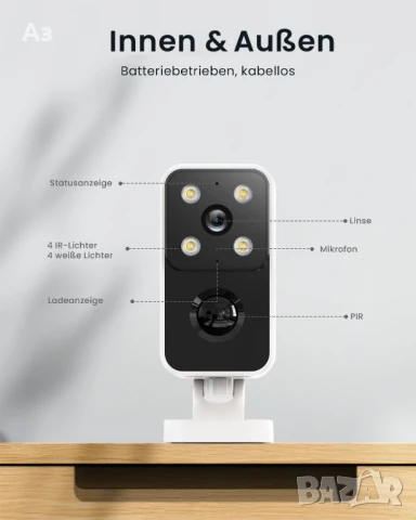 Iogeek безжична ,въртяща се камера с батерия за външен монтаж.Двупосочно аудио, снимка 2 - IP камери - 51232055