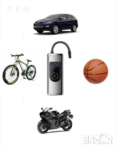 компресор за гуми, акумулаторен компресор, Преносим, батерия 6000 mAh, снимка 1