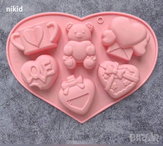 сърце love мече чаши силиконов молд форма  Свети Валентин ондан шоколад гипс, снимка 2 - Форми - 48887124