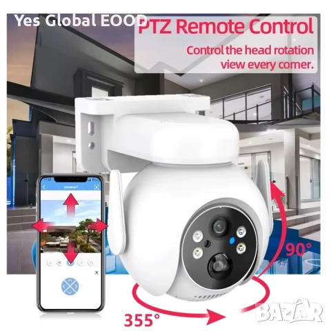 3.0MP Tuya Smart WiFi PTZ камера със соларен панел + 64GB карта подарък, снимка 12 - IP камери - 52087733