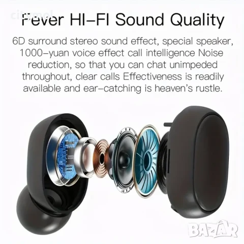 TWS стерео безжични слушалки, активно подтискане на шума и микрофон, снимка 6 - Слушалки и портативни колонки - 50879574