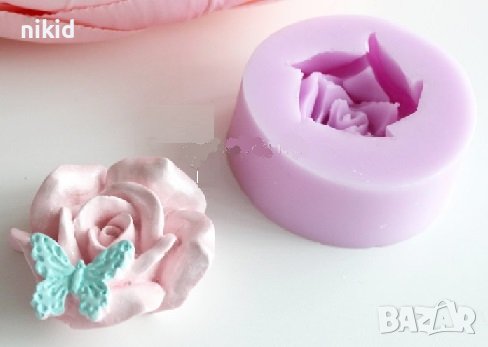 Голяма роза с кацнала пеперуда силиконов молд форма фондан гипс свещ сапун, снимка 4 - Форми - 36824651
