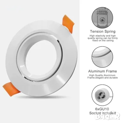 6 LED вградени GU10 спота COOINJOY 240V, снимка 2 - Лед осветление - 55776028