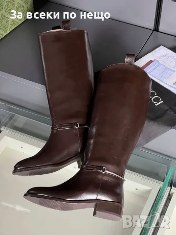 Gucci Луксозни Кожени Дамски Ботуши В Кафяво С Елегантен Детайл Код SEM-755, снимка 2 - Дамски ботуши - 56115088