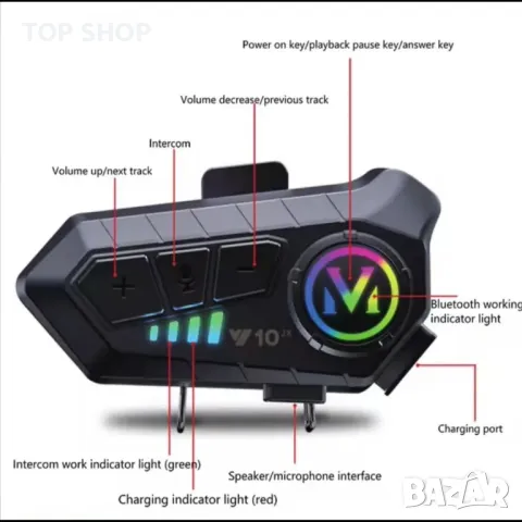 Y10-2x интерком версия Bluetooth слушалка мотоциклет Bluetooth субуфер слушалка, снимка 2 - Слушалки, hands-free - 48770414