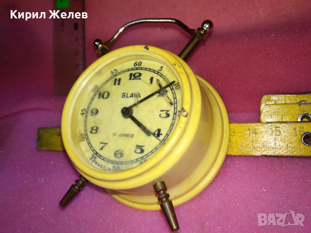 SLAVA MADE in USSR Стар КОЛЕКЦИОНЕРСКИ РУСКИ БУДИЛНИК МЕХАНИЧЕН НАСТОЛЕН ЧАСОВНИК СЛАВА СССР 30933, снимка 2 - Антикварни и старинни предмети - 44549220