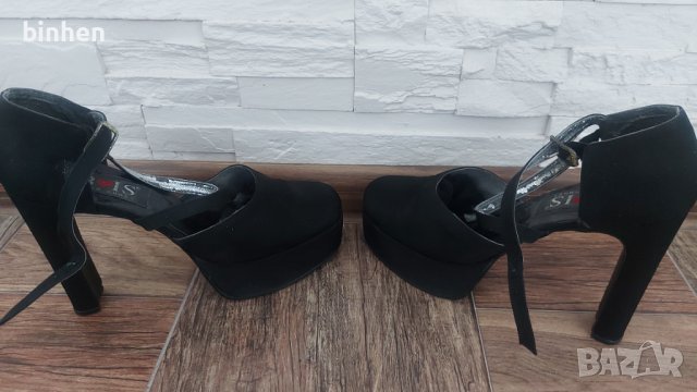 Дамски черни елегантни обувки за бал 39 номер, снимка 5 - Дамски обувки на ток - 44185513