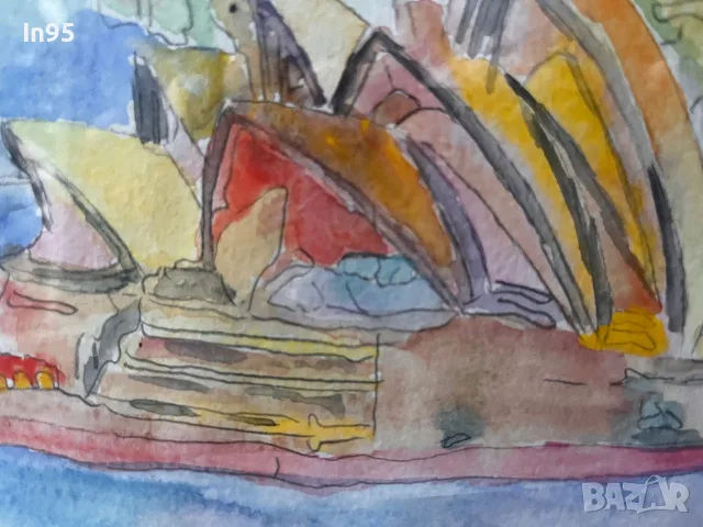 Sydney Opera House – оригинална акварелна картина с рамка, снимка 4 - Картини - 55875622