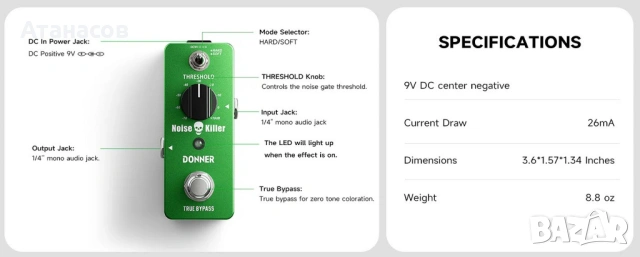 Donner Noise Killer Noise Reduction Pedal - 35€, снимка 9 - Китари - 54334803