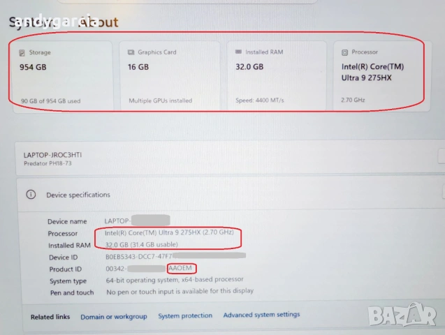 NVidia RTX 5080 16GB/Intel Ultra 9 275HX/32GB RAM/1TB SSD/18 Mini LED 250hz/Acer Predator Helios AI, снимка 15 - Лаптопи за игри - 53889096