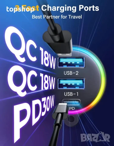 НОВ FM трансмитер Joyroom, JR-CL18, 2 USB порта и един USB-C порт, 30W, Сребрист, снимка 6 - Аксесоари и консумативи - 50501881