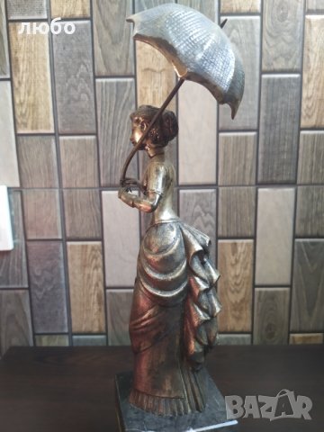 Бронзова Скулптура във Сребърно Покритие-Дамата със Чадъра 19 Век Испания 31 см Височина , снимка 6 - Статуетки - 42112272
