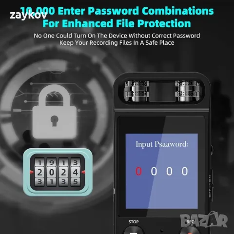 80G цифров диктофон със 720° съраунд микрофон Диктофон 3072 Kbps HD, снимка 4 - Друга електроника - 48423458