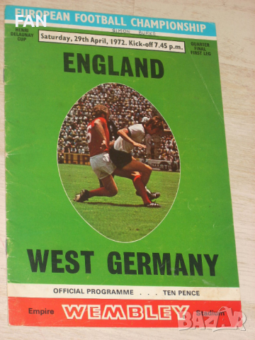 Англия - ФРГ /Германия/ четвъртфинал за европейско първенство оригинална футболна програма от 1972 г