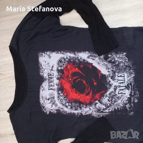 Блуза с ефектна роза, снимка 2 - Блузи с дълъг ръкав и пуловери - 35643612