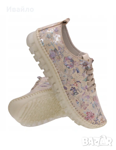 Дамски обувки от естествена кожа с флорален принт и гъвкава подметка, снимка 4 - Дамски ежедневни обувки - 53915897