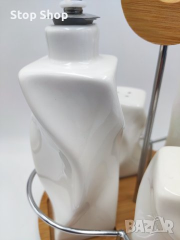 Оливерник сет 5 части бамбук, порцелан и метал , снимка 3 - Аксесоари за кухня - 39834626