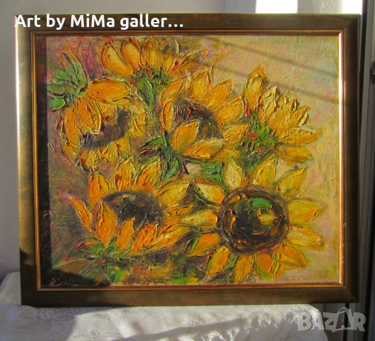 50х70 см. Слънчогледи голяма картина, sunflowers oil on canvas, Мима /Art by MiMa, kartina, painting, снимка 7 - Картини - 31781537